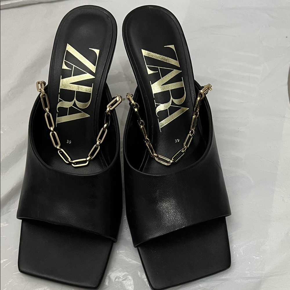 Zara Black Women's Chain Detail Mules Size 39